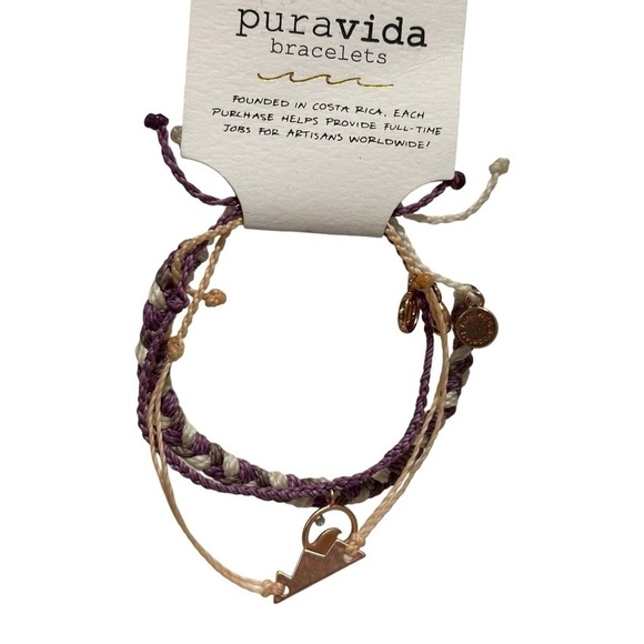 Pura Vida Bracelet Bundle Combo Set of 3. Wave & Sierra Mountain Charm Rose Gold - Picture 5 of 12